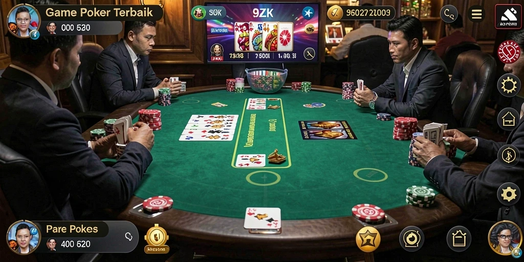 Tampilan gameplay poker yang seru dan menarik di 9ZK.
