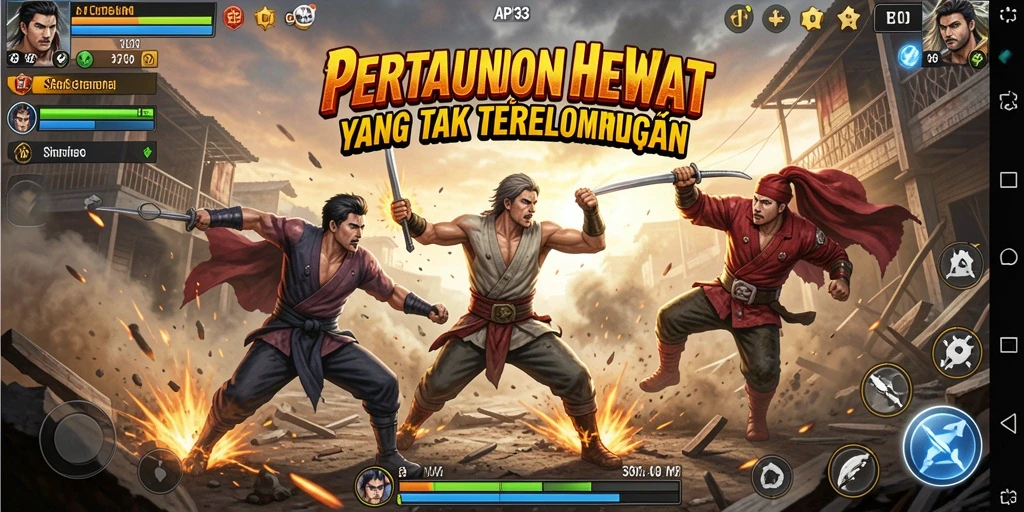Screenshot gameplay API33 yang menampilkan pertarungan seru dan karakter yang dinamis.