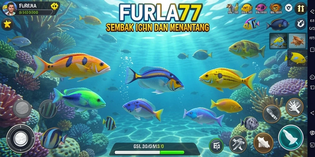 Screenshot menampilkan gameplay menyenangkan FURLA77 saat berburu ikan.