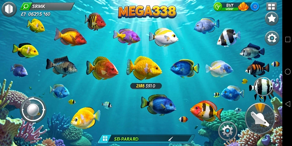 Tampilan gameplay seru di MEGA338 dengan aksi menembak ikan.