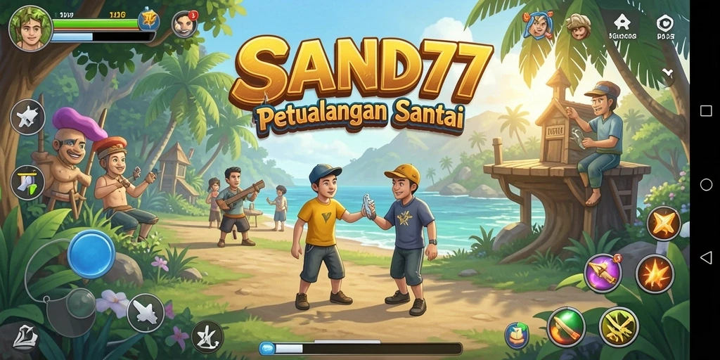 Screenshot SAND77 menampilkan gameplay santai yang penuh warna.